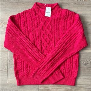 J. Crew Pink Cable Knit Turtleneck Sweater
